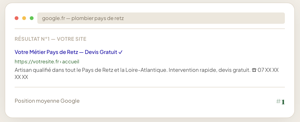 Aperçu d'un résultat Google en position #1 — création de site internet à La Montagne (44620)